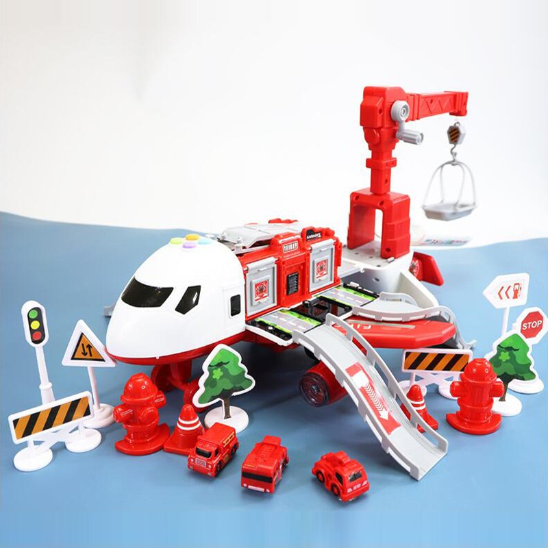 Đồ chơi Máy Bay Biến Hình Phát Nhạc Kèm nhiều ô tô cảnh sát, cứu hoả siêu đẹp kích cỡ  lớn cho trẻ em