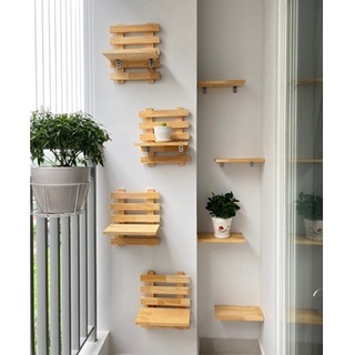 Combo Kệ Gỗ Trang Trí Tường / Ban Công - Mộc. HOME
