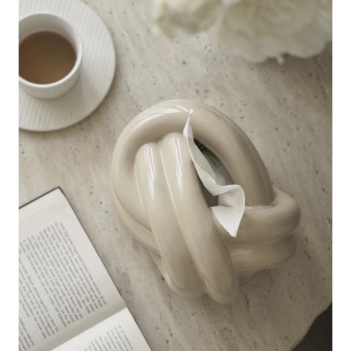 Hộp đựng khăn giấy bằng gốm Cream Tissue Box phong cách Bắc Âu