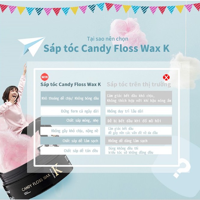 Sáp tóc Candy Floss Wax K Dream Trend (vàng) -Chứa bùn biển giúp hút dầu khô thoáng - Tăng thành phần dưỡng tóc