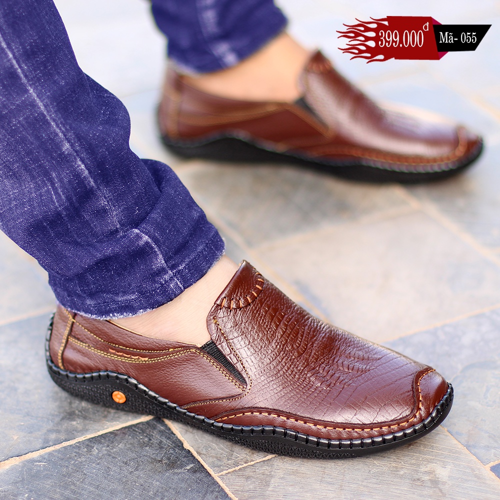 Giày lười giày nam da PU cao cấp Slip on đế bệt in vân cá sấu đẹp xỏ không dây thuận tiện giá rẻ S-22