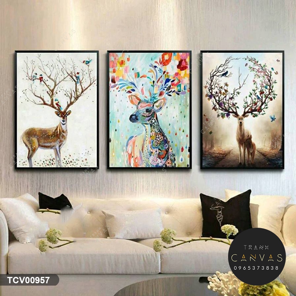 Tranh Canvas Bộ 3 tấm Hươu