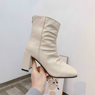 Boot nữ nhún chun gót trụ da lì 3 màu hàng cao 8 phân. f13
