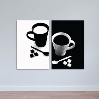 Bộ 2 tranh tách cà phê trắng đen| Tranh trang trí quán cà phê đơn giản W1723