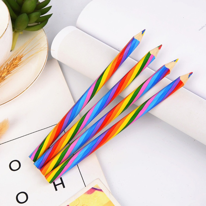 Bộ 4 Bút Chì Gỗ Chất Lượng Cao Màu Cầu Vồng Cho Trẻ Em Và Người Lớn