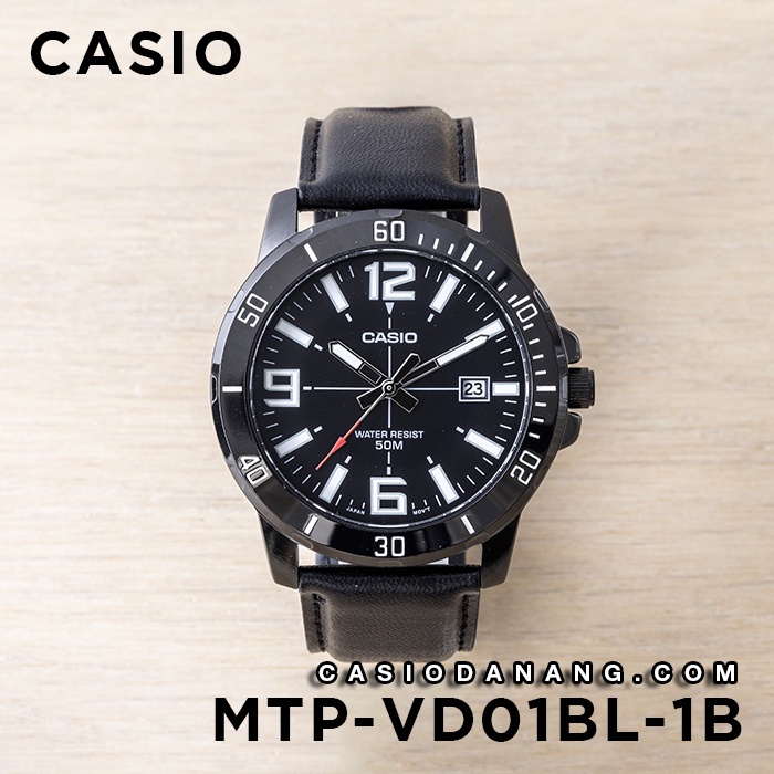 Đồng hồ nam dây da Casio chính hãng Anh Khuê MTP-VD01BL-1BVUDF (45mm)