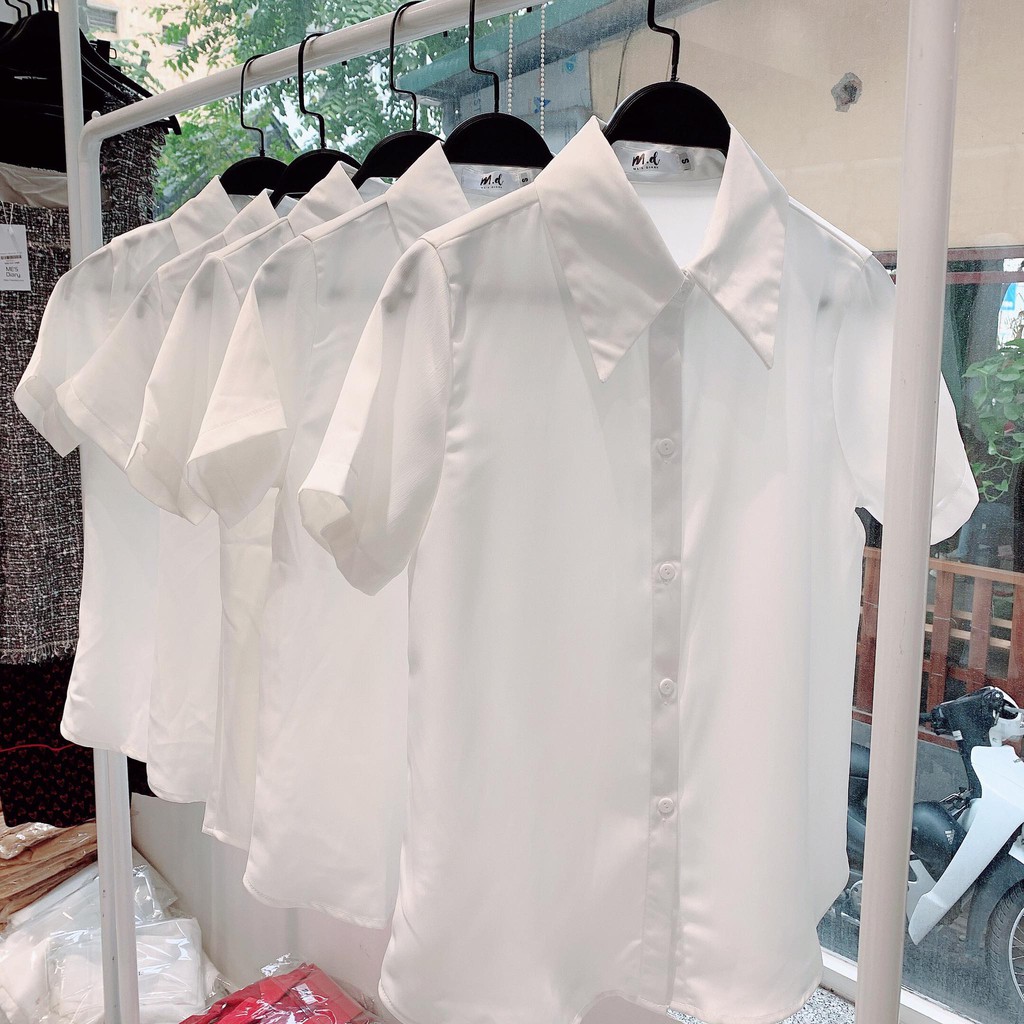 Áo sơ mi tay ngắn nữ, màu trắng, đen, kiểu hàn quốc, cộc tay, chất lụa, đi làm công sở MESDIARY | BigBuy360 - bigbuy360.vn