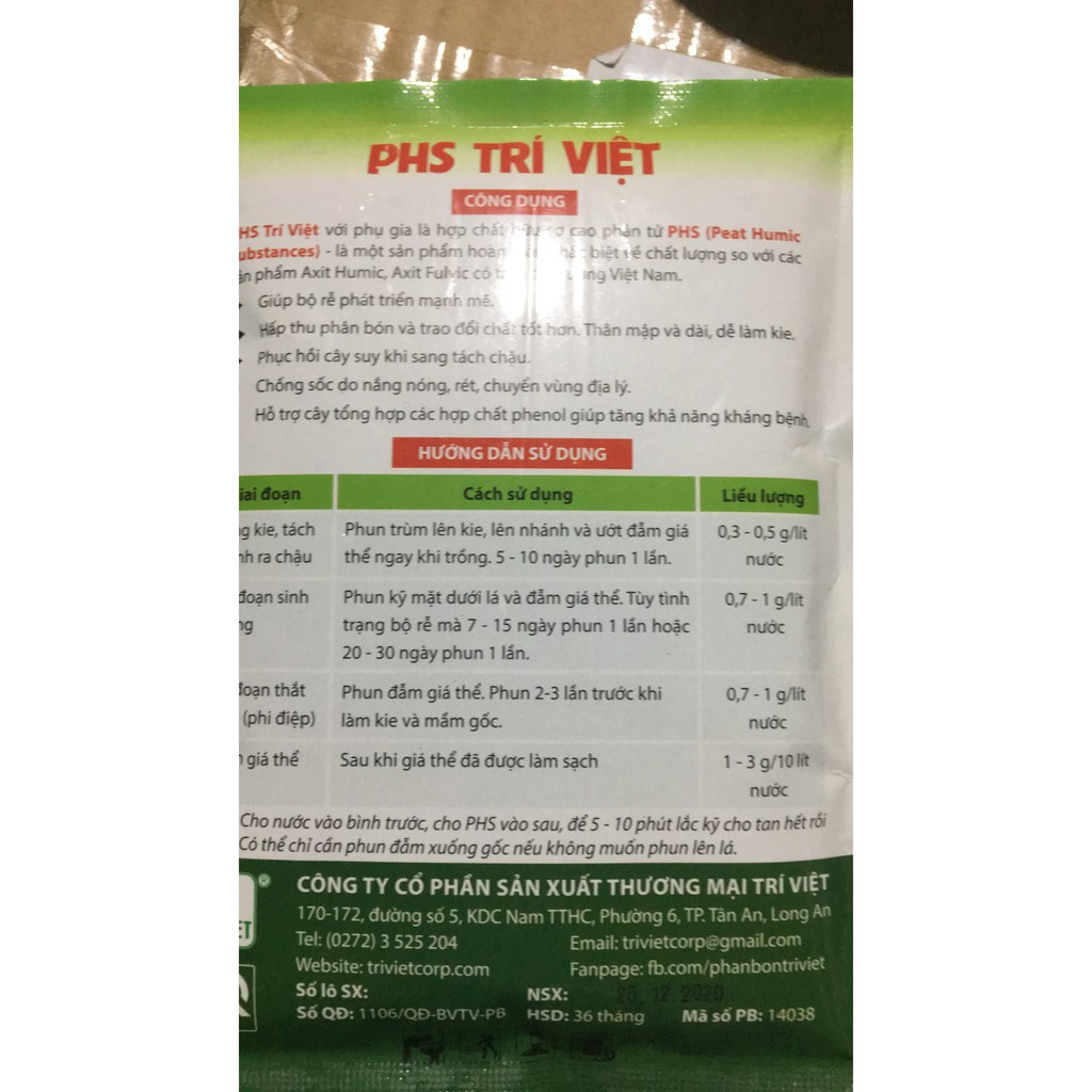 Phân bón lá chăm sóc hoa lan cây kiểng PHS Trí Việt gói 250gr
