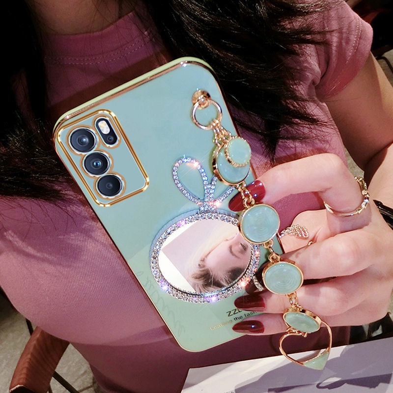 Ốp Điện Thoại Họa Tiết Thỏ Có Gương Trang Điểm Cho OPPO Reno 6Z 6 Pro 5G