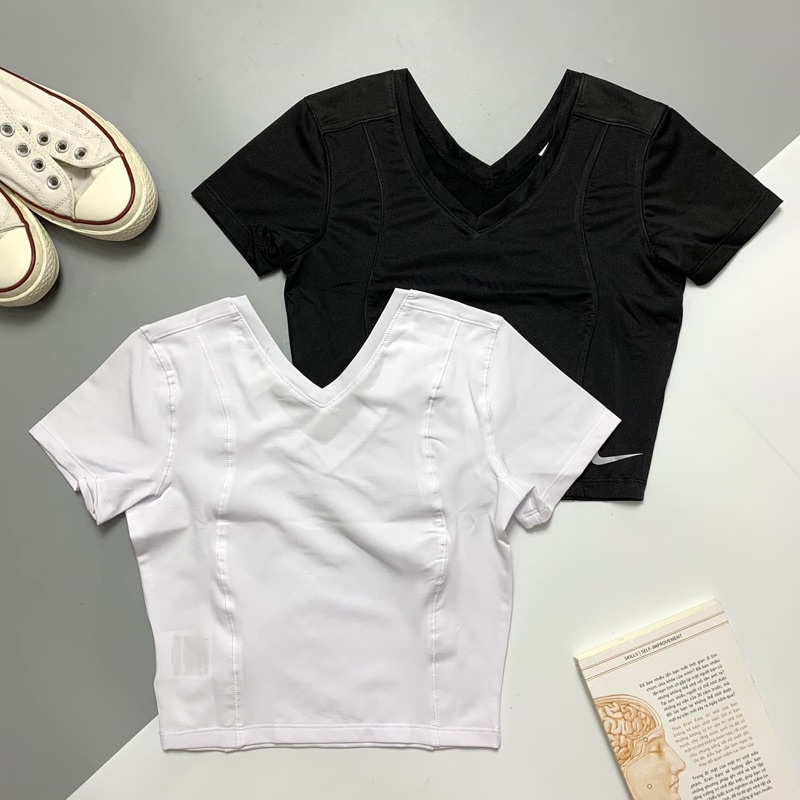ÁO THỂ THAO NỮ CROPTOP THUN LẠNH CỔ TIM TẬP GYM YOGA - Naqi trơn