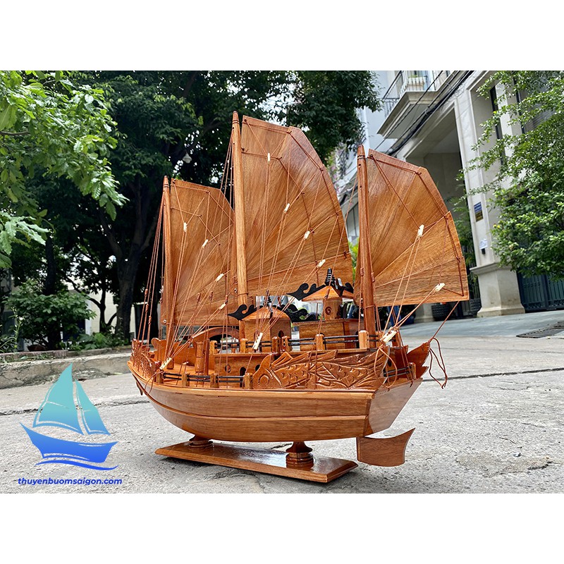 Thuyền buồm phong thủy Rồng Hạ Long 60cm, mô hình thuyền gỗ trang trí, quà tặng khai trương tân gia