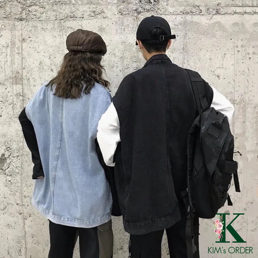 Áo khoác nữ jean màu xanh đen sát nách phom rộng nam nữ Unisex phong cách bụi bặm cực chất Ulzzang Hàn Quốc