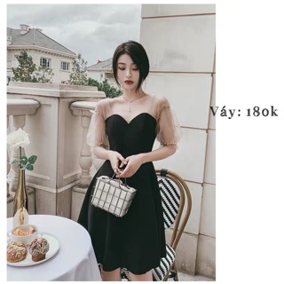 Đầm thiết kế đen tay lưới đính ngọc