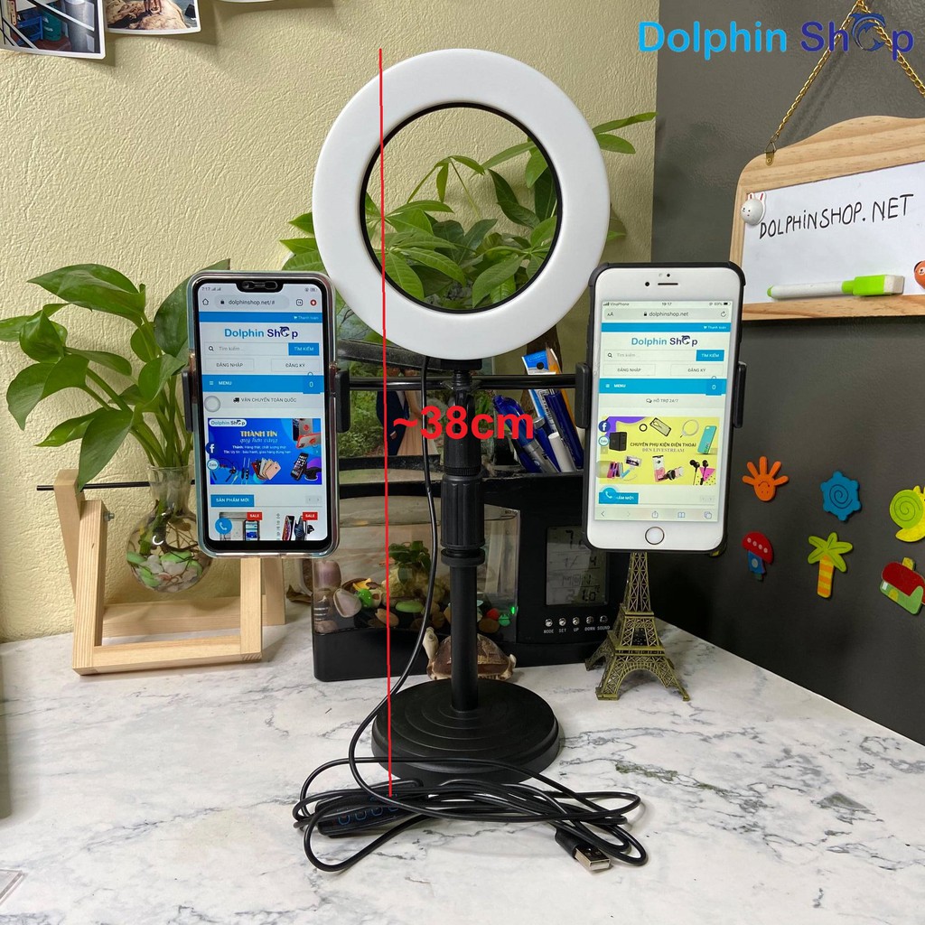 [Có Clip] Đèn Livestream Để Bàn Size 16cm Kèm Giá Đỡ 2 Điện Thoại Cùng Lúc | BigBuy360 - bigbuy360.vn