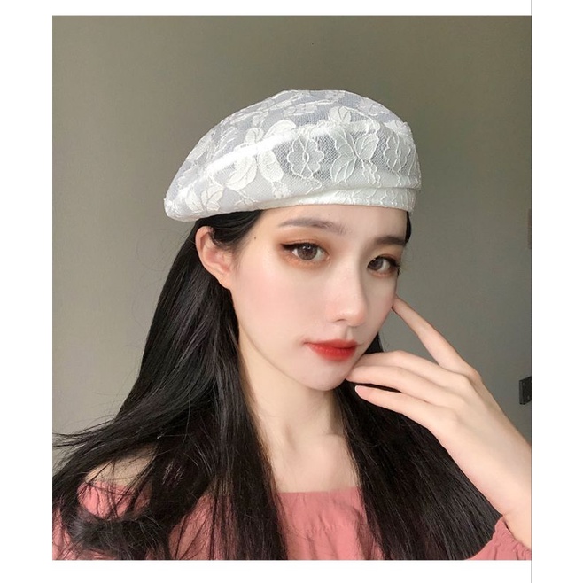 Mũ beret nữ phối ren, mũ nồi hè thu thời trang Hàn Quốc CÓ SẴN