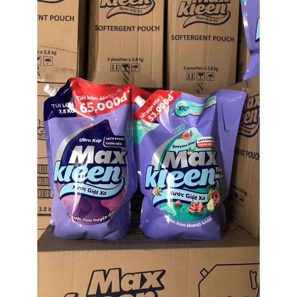 Túi Nước Giặt Xả Maxkleen 3.8kg các hương thơm.