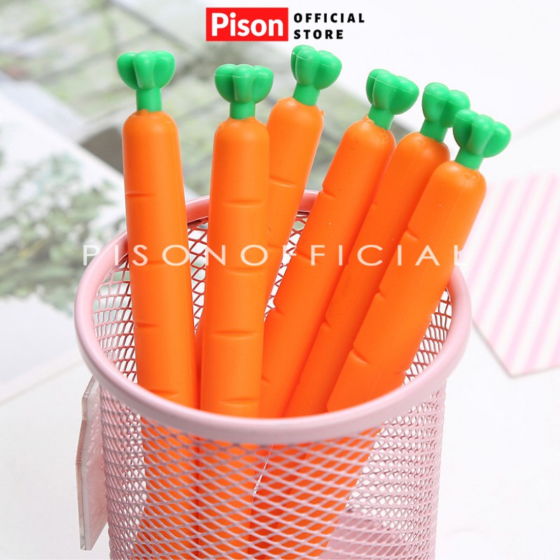 Bút bi nước mực gel hình Cà rốt Pison, mực đen ngòi kim 0.38mm - SP0247 - 1 cái