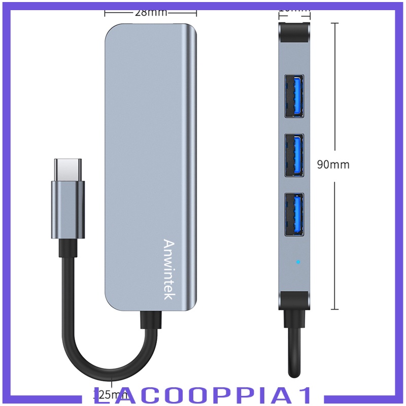 [LACOOPPIA1] USB-C Type C to USB 3.0 USB 2.0 4 Port Hub Adapter Splitter Expansion Silver