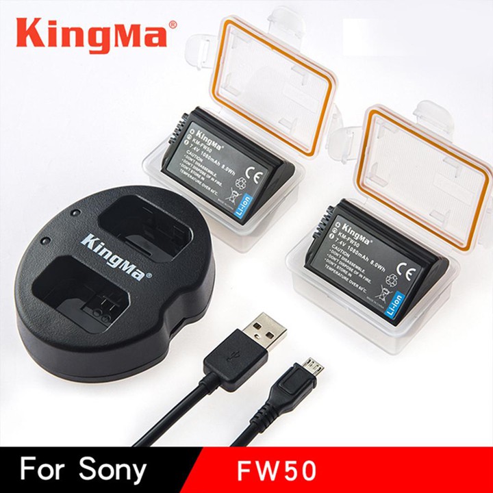 Bộ 2 pin sạc + Đốc sạc đôi NP-FW50 cho Sony A6000 A6300 A6500 – KingMa