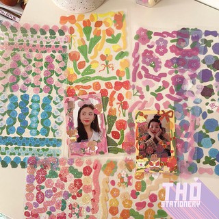 Sticker Hologram Toploader Decor Confetti FLOWERS RIBBON Hình Dán Ruy Băng Trang Trí Sổ Polaroid BTS Blackpink