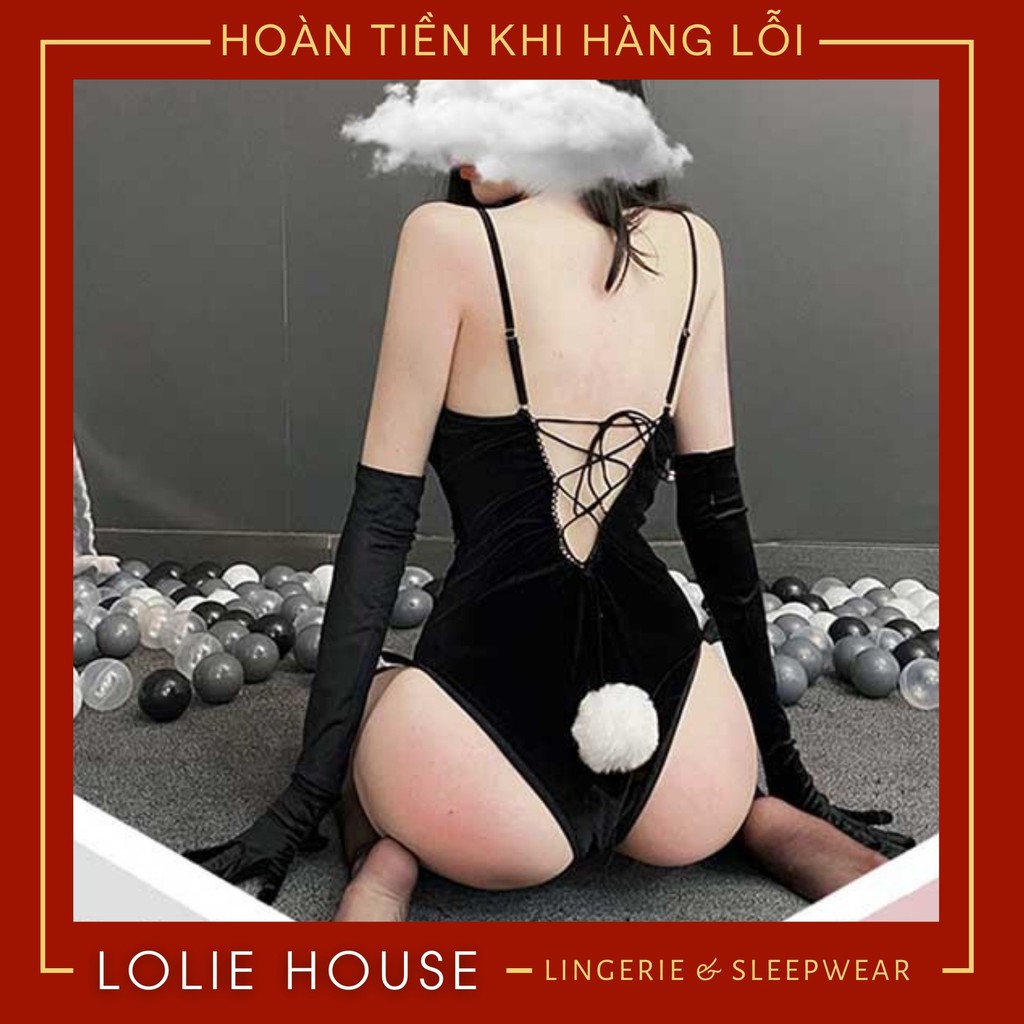 Bodysuit cosplay thỏ hầu gái playboy sexy bằng nhung có bờm tai thỏ bunny LOLIE HOUSE - CP13