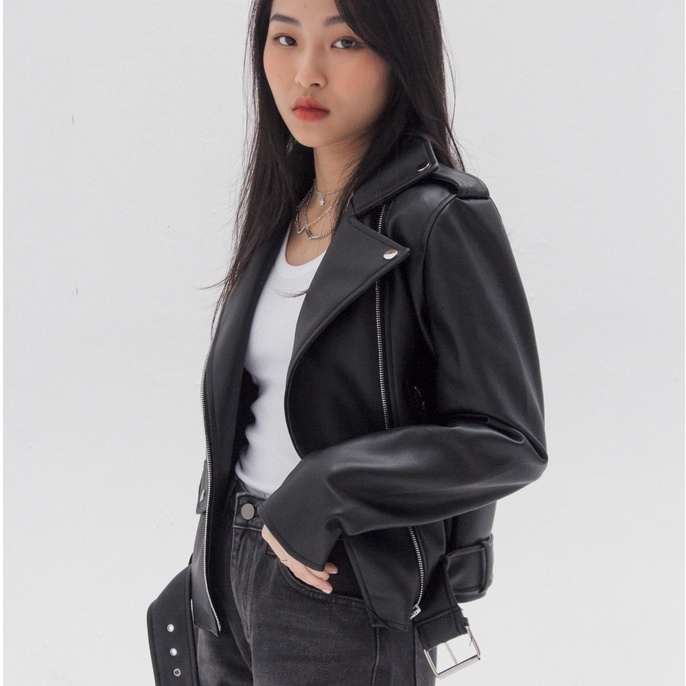 Áo jacket da kèm đai eo áo khoác da nữ thời trang A943 Ảnh thật Feedback KH