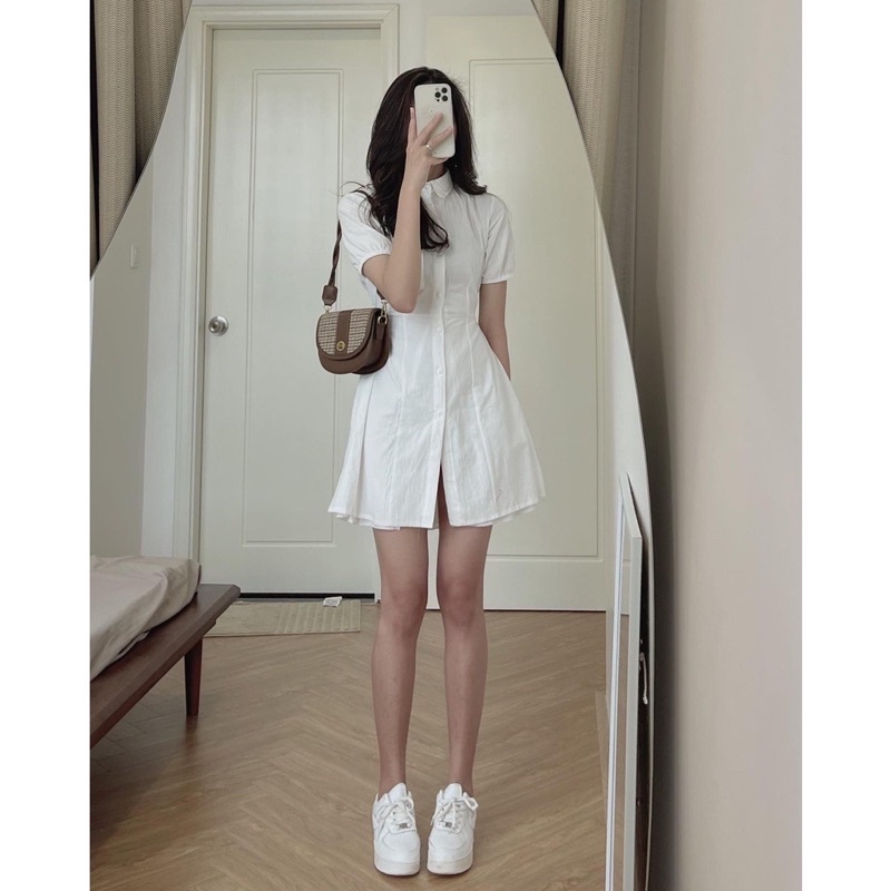 Váy Sơ Mi Cổ Đức Hở Lưng Buộc Dây(Hàng Có Sẵn, Ảnh Thật)