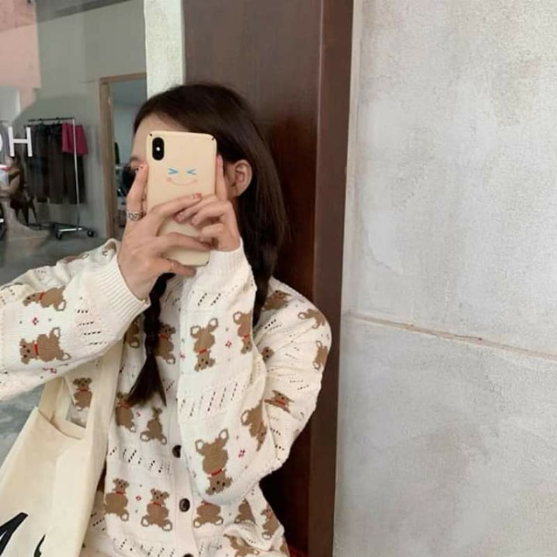 Áo len Cardigan họa tiết hình gấu 🐻
