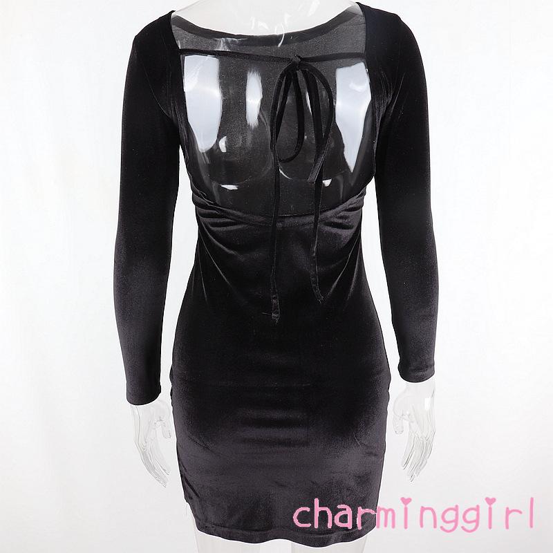 QAQ-Women´s backless solid color long sleeve round neck strap sexy dress | BigBuy360 - bigbuy360.vn