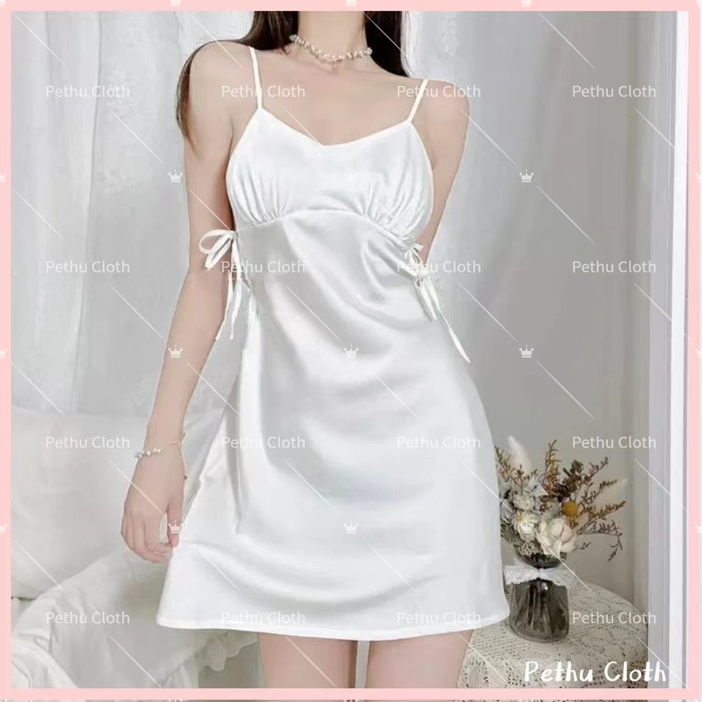 （Q1,HCM）Váy/Đồ ngủ sexyhai dây cổ chữ V phối ren thời trang quyến rũ cho nữ 40-65kg---017