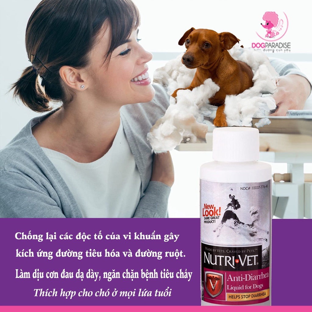 Dung dịch hỗ trợ tiêu chảy cho chó Nutri-vet Anti Diarhea Liquid 118ml - Dog Paradise