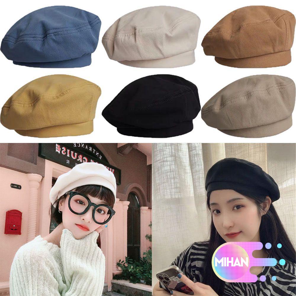 Mũ beret vải thời trang cao cấp cotton co giãn màu sắc đơn giản phong cách cổ điển Pháp cho nữ