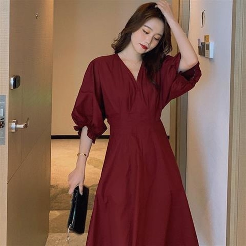 Đầm Dài Cổ Chữ V Họa Tiết Hoa Lá Thời Trang Mùa Hè Dành Cho Nữ