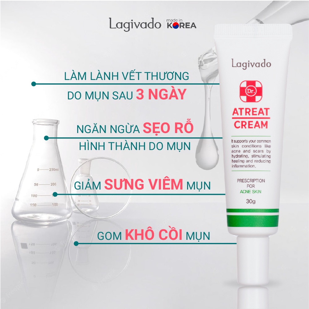 ATREAT CREAM LAGIVADO - Kem giảm mụn, ngăn ngừa thâm sẹo Hydrolyzed sponge 2% 30g