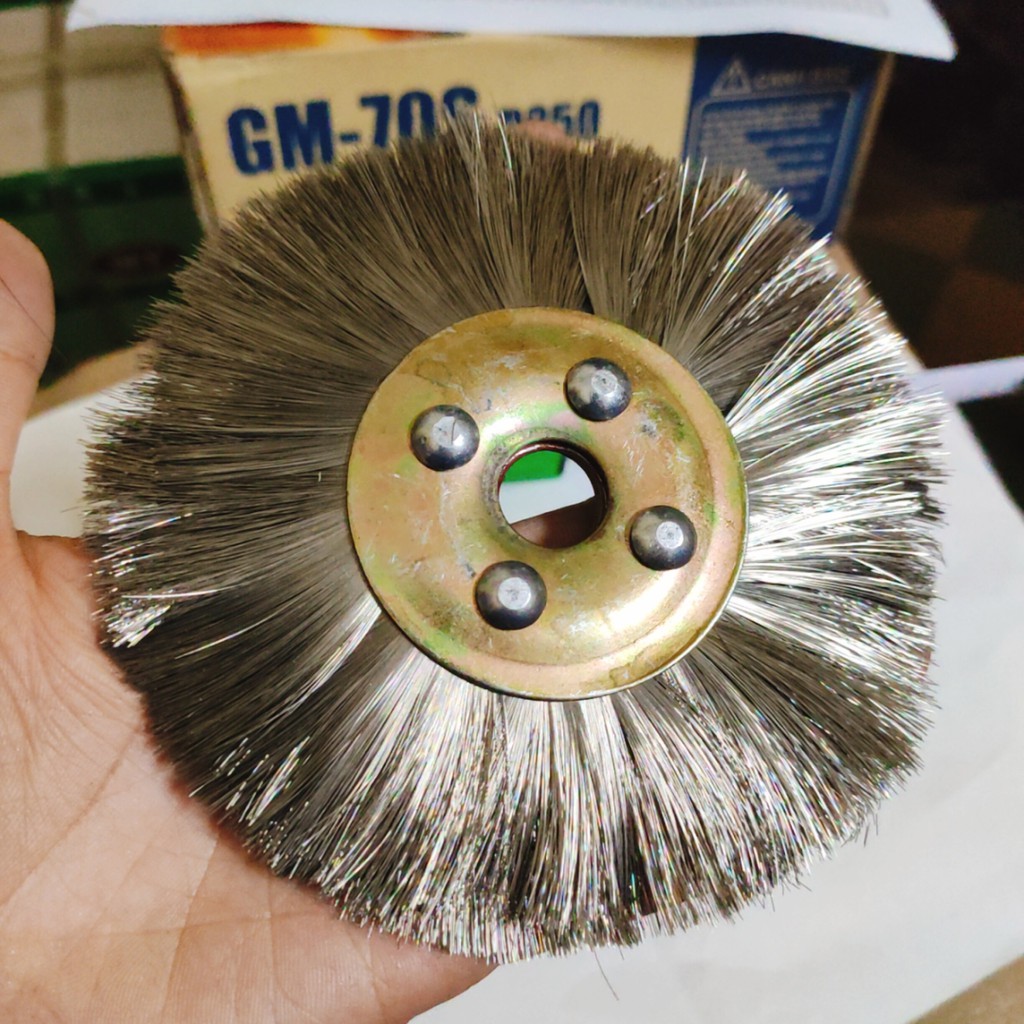 Bánh cước inox 100-125-150-200mm, đánh khe kẽ, sợi cước inox mềm chà kim loại