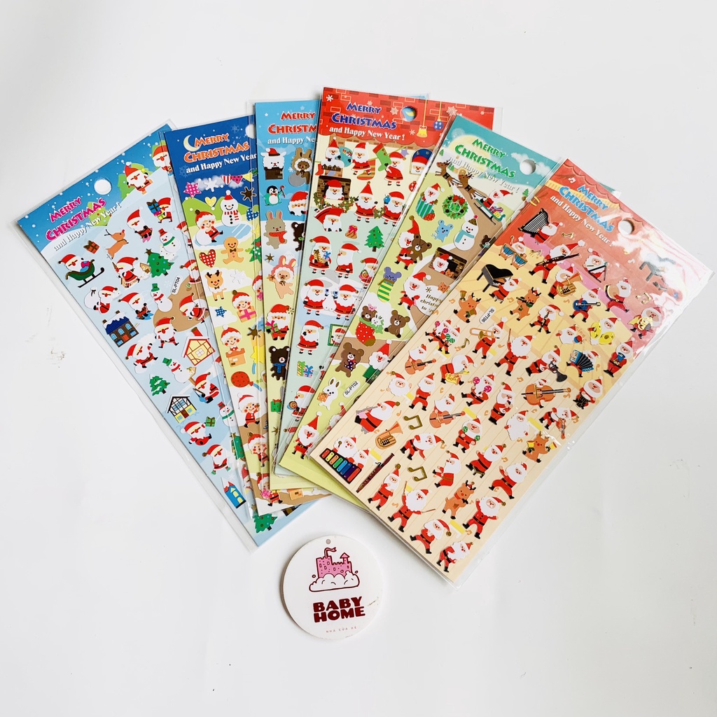 Sticker dán chống nước Noel hình dán trang trí chủ đề Giáng Sinh cho bé
