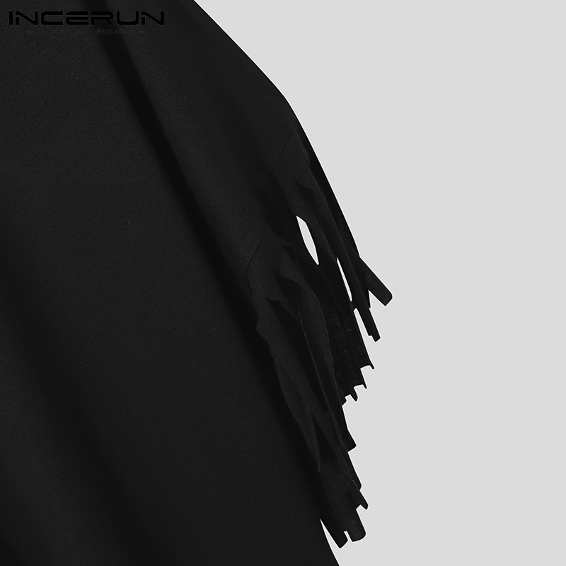 Áo thun kiểu INCERUN tay cánh dơi phối tua rua màu đen thời trang cá tính dành cho nam