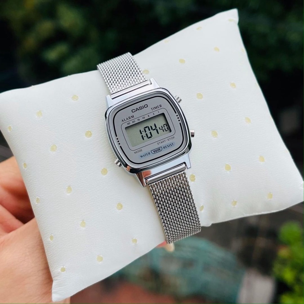Đồng hồ Nữ Casio LA670WEM-7EF, đồng hồ chính hãng, bạc full dây mesh