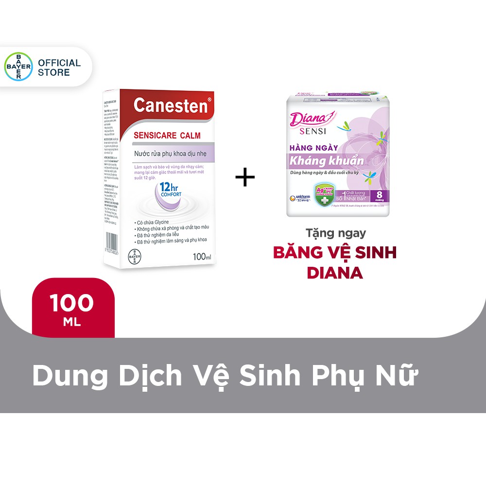 Dung dịch vệ sinh phụ nữ Canesten Sensicare Calm 100ml-Tặng băng vệ sinh hàng ngày 8miếng