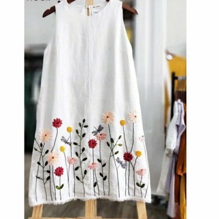 Đầm linen thêu hoa