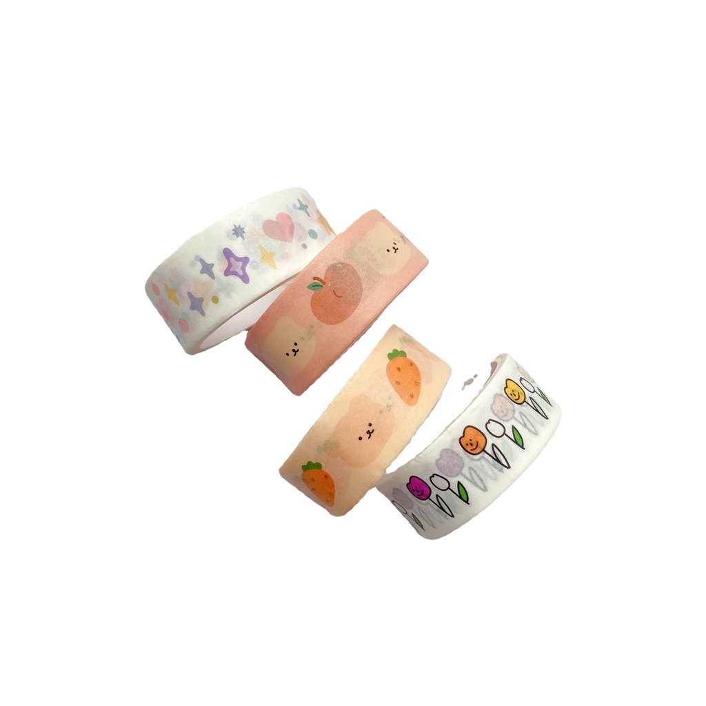 Cuộn Băng Keo Dán Họa Tiết Gấu/Hoa Tulip/Gấu Hoạt Hình 3m Kiểu Hàn Quốc Trang Trí Sổ Tay DIY
