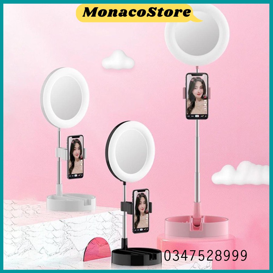 Gương trang điểm có đèn Led Livestream G3 tích hợp giá đỡ và kẹp điện thoại cao cấp -ADAB68 -MonacoStore