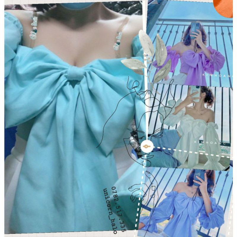 Áo Croptop Bẹt Vai Hở Lưng Nơ Bản To Sang Chảnh Hot Trend Đen Trắng Xanh Hồng Tím DRACR55 Mys hitshop | BigBuy360 - bigbuy360.vn