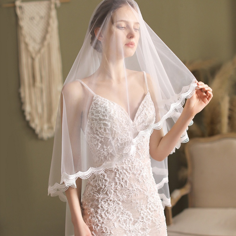 Mạng Che Mặt Cô Dâu 2 Lớp Vải Tuyn 90cm / 35 &quot;