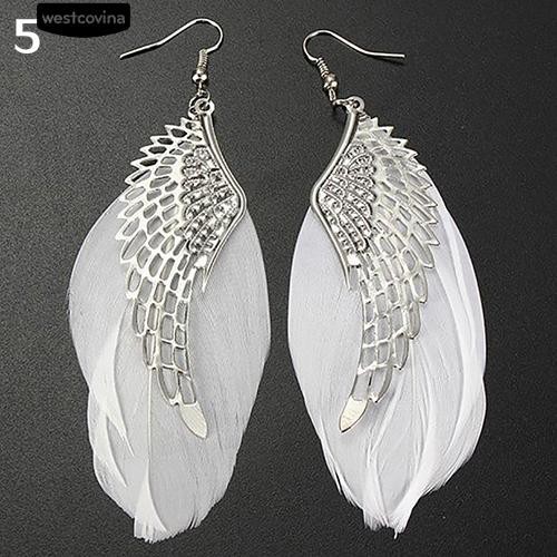Cặp khuyên tai thời trang bằng hợp kim kiểu đôi cánh phối lông vũ nhiều màu sắc đầy cá tính