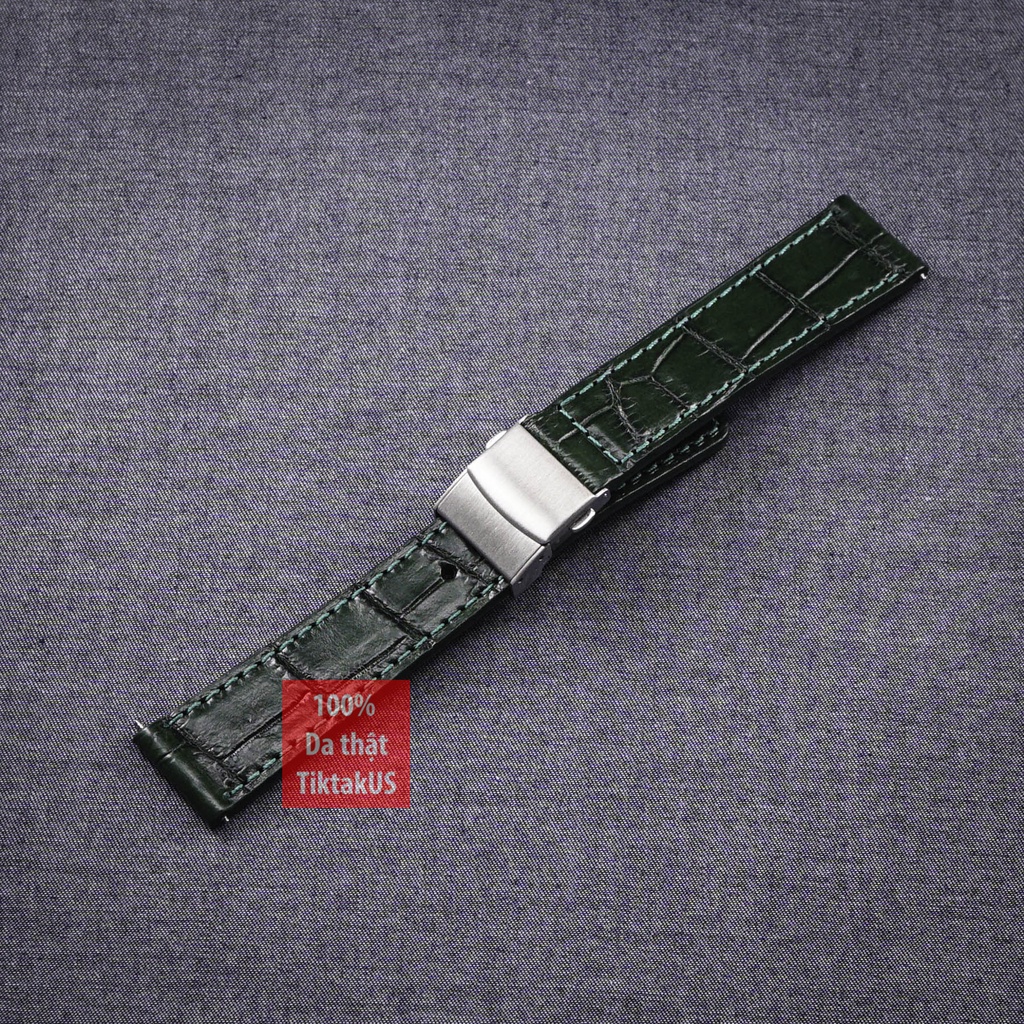Dây đồng hồ da cá sấu thật khóa gấp chống gẫy dây, nhiều màu, đủ size 18mm - 20mm - 22mm