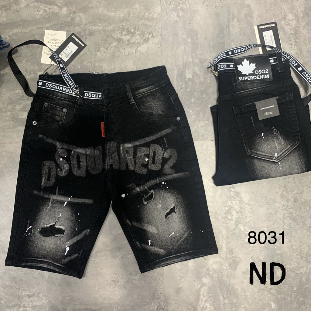 Quần bò ngố nam chữ giữa quần DSQ,quần short jean chất co giãn nhẹ màu đen có đủ size 40-75kg mặc thoải mái_quần bò ngố