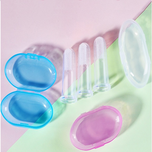 Rơ lưỡi silicon cho bé - Bàn chải đánh răng silicon xỏ ngón - Có hộp đựng giữ vệ sinh an toàn cho bé