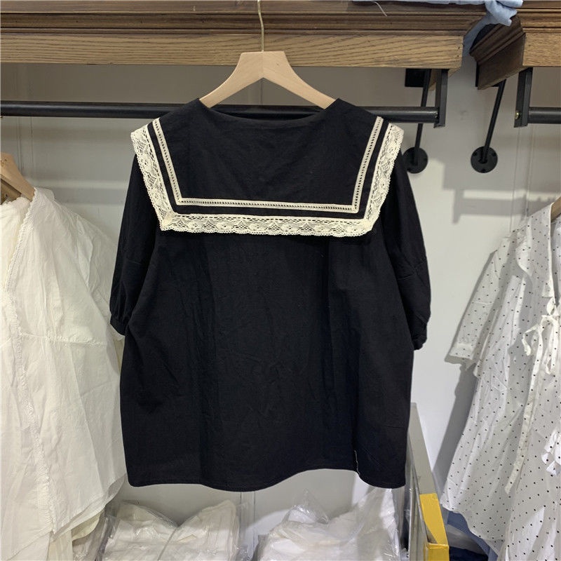 Áo Thun Dáng Rộng Cổ Búp Bê Phối Ren Thiết Kế Mới Thời Trang Mùa Hè Dành Cho Nữ