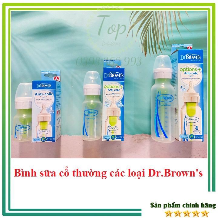 Bình sữa CHỐNG SẶC cổ hẹp 60ml/120ml/250ml nhựa PP Option plus (mẫu mới nhất) Dr.Brown's - USA